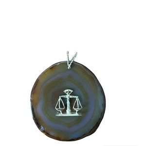 Large 14k Petrified Wood Libra Scales of Justice Pendant